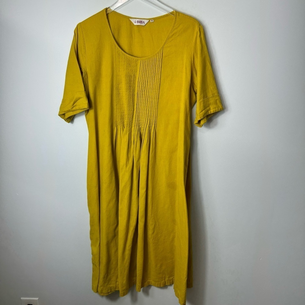 Biba cotton blend bib front midi dress size 38 1876